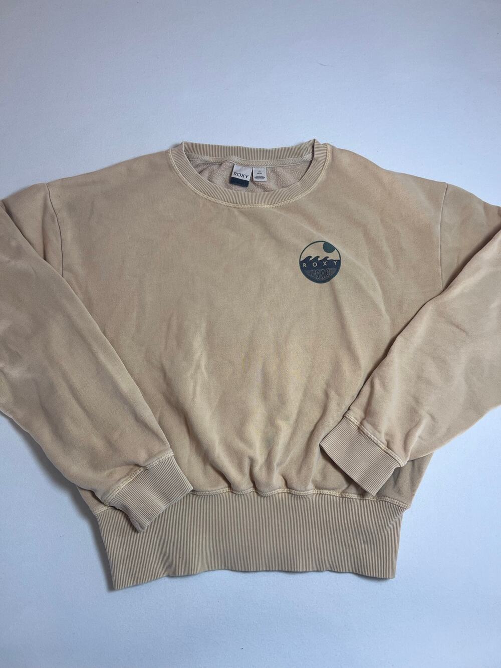 Roxy Beige 1990 Crewneck Sweatshirt L/12 Coastal Surf Skate